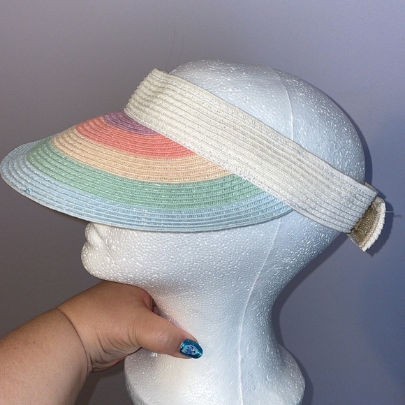 Unbranded Rainbow Paper Straw Visor Hat Adjustable Velcro Back Strap OS - Picture 3 of 11